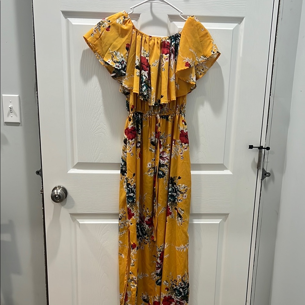 Floral Off-Shoulder Yellow Dress